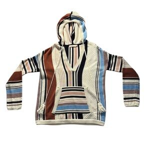 TORY BURCH Hooded Sweater Women’s XS Multicolor Boho Knit Pullover Hoodie